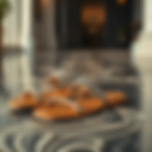 Elegant flat sandals on a stylish surface