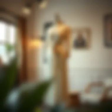 A stylish vintage long dress on a mannequin in a chic setting