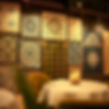 An elegant display of vintage textile wall art showcasing intricate patterns.