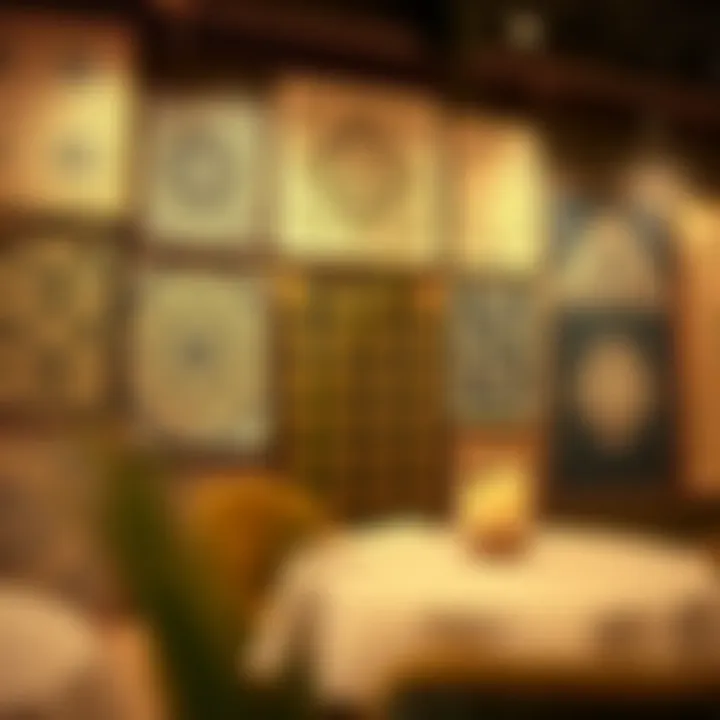 An elegant display of vintage textile wall art showcasing intricate patterns.