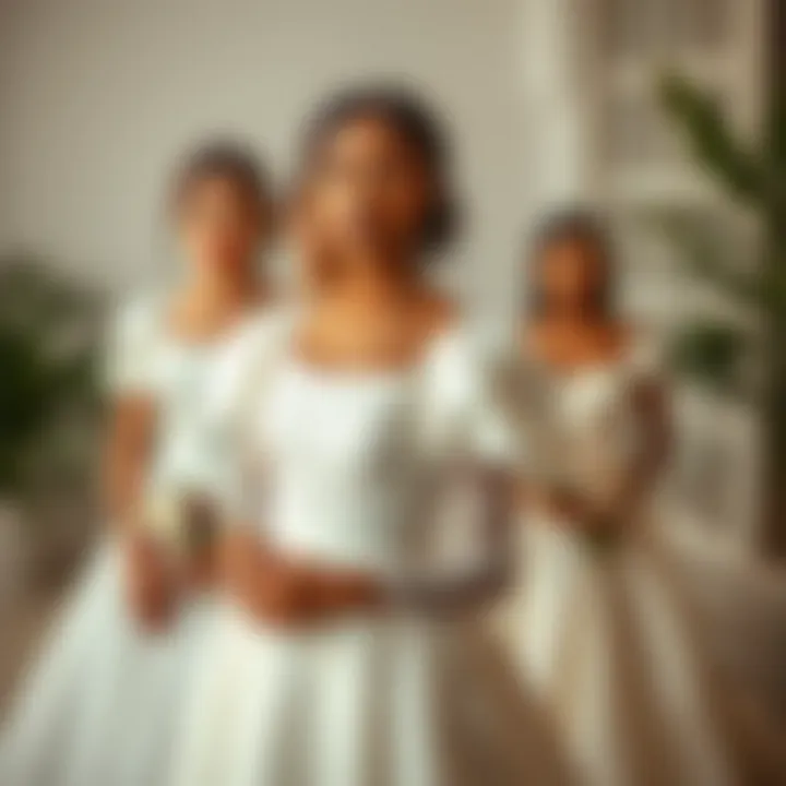 Diverse body types showcasing square neck puff sleeve wedding dresses