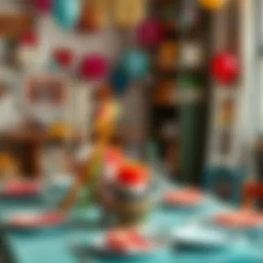 A table adorned with quirky centerpieces and playful tableware