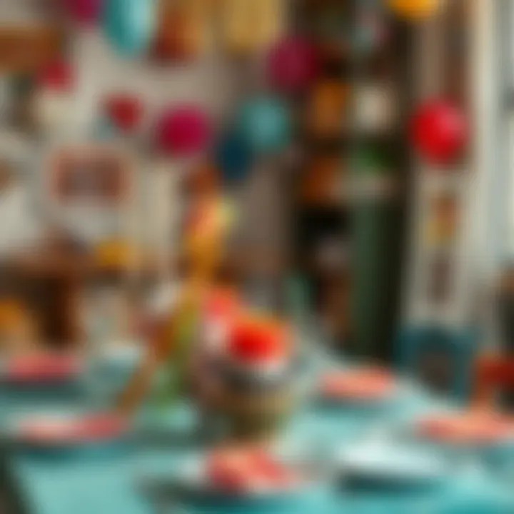 A table adorned with quirky centerpieces and playful tableware