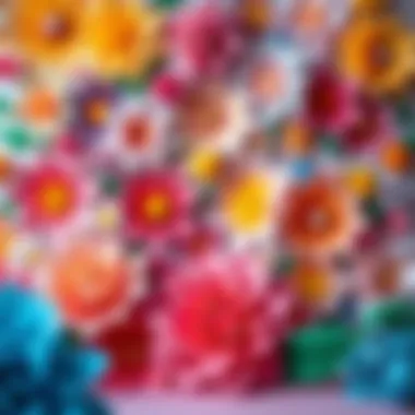 Vibrant backdrop made from paper flowers and whimsical elements