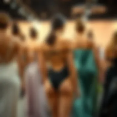 Fashion Diversity: Backless Styles for Every Body A diverse group of models wearing backless dresses with chains at a fashion event