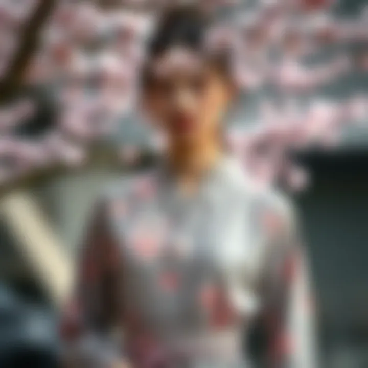 Fashion showcasing cherry blossom motifs on garments