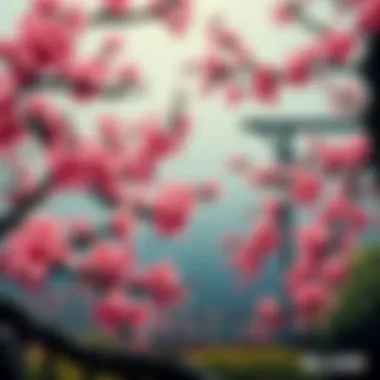 Intricate cherry blossom tapestry depicting nature