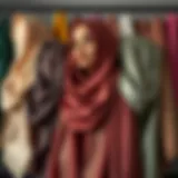 Elegant display of various satin hijab scarves