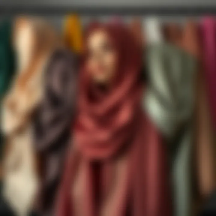 Elegant display of various satin hijab scarves