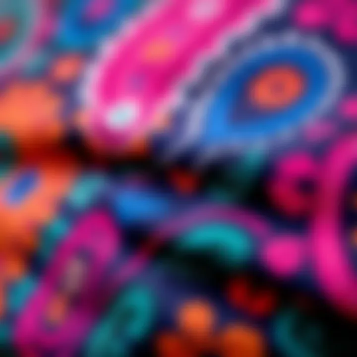 Close-up of a colorful paisley pattern highlighting the fabric texture and detail