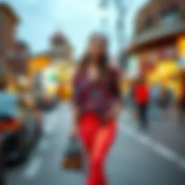 A vibrant outfit featuring a paisley print shirt paired with complementary accessories and bottoms