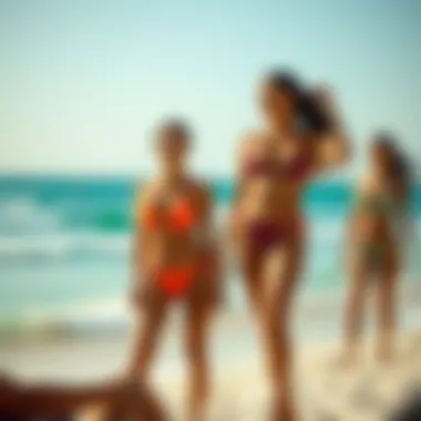 Diverse body types in low cut thong bikinis at the beach