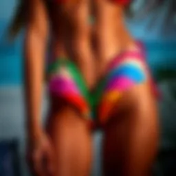 Elegant low cut thong bikini showcasing vibrant colors