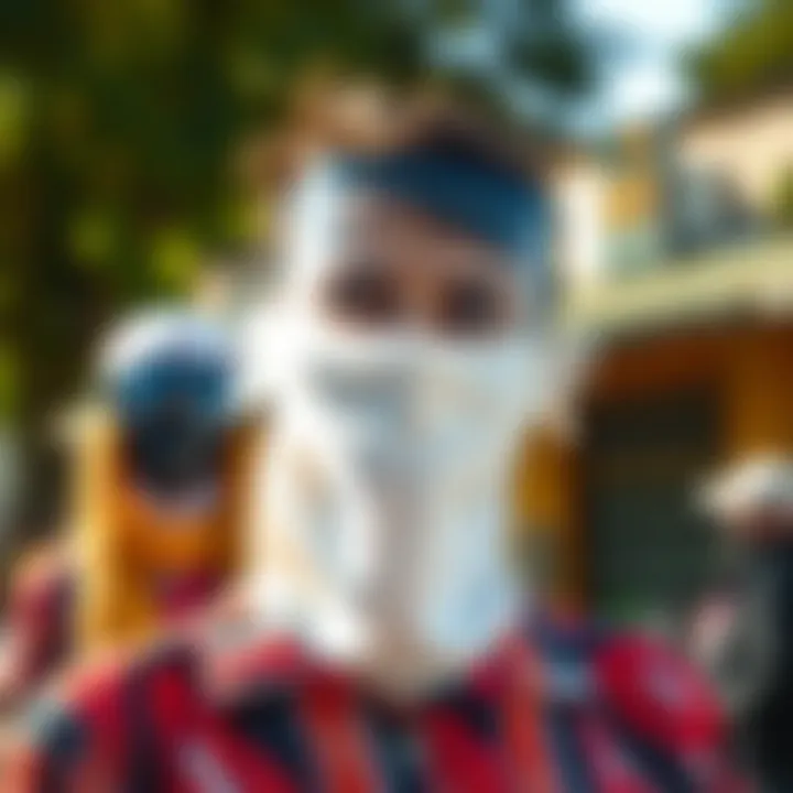 Fashion trends featuring stylish sun shield face coverings in outdoor settings