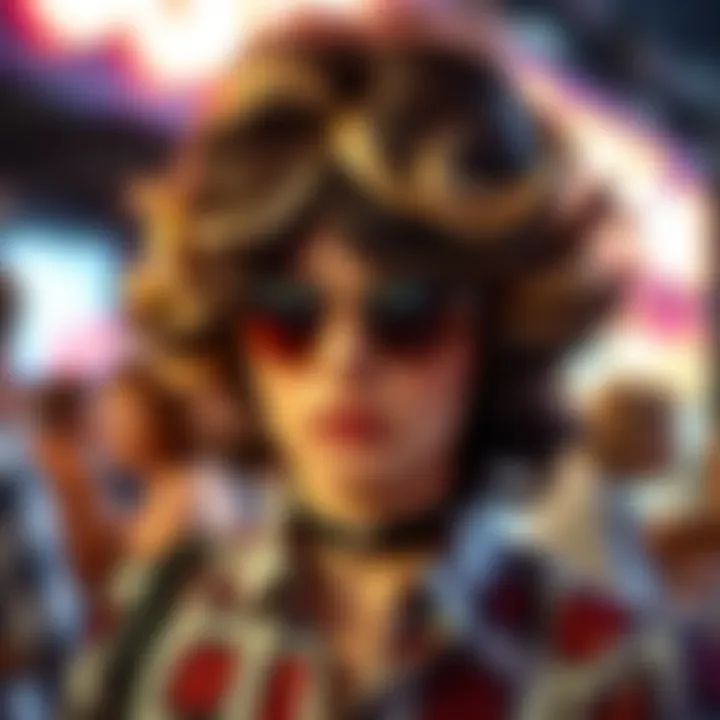 Retro Charm: 70s Wig in Action A stylish individual wearing a classic 70s hairstyle wig at a retro-themed event.