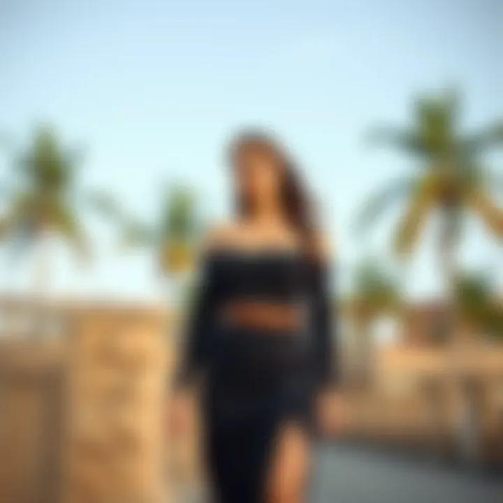 Versatile styling options for two-piece knit skirt set in different settings