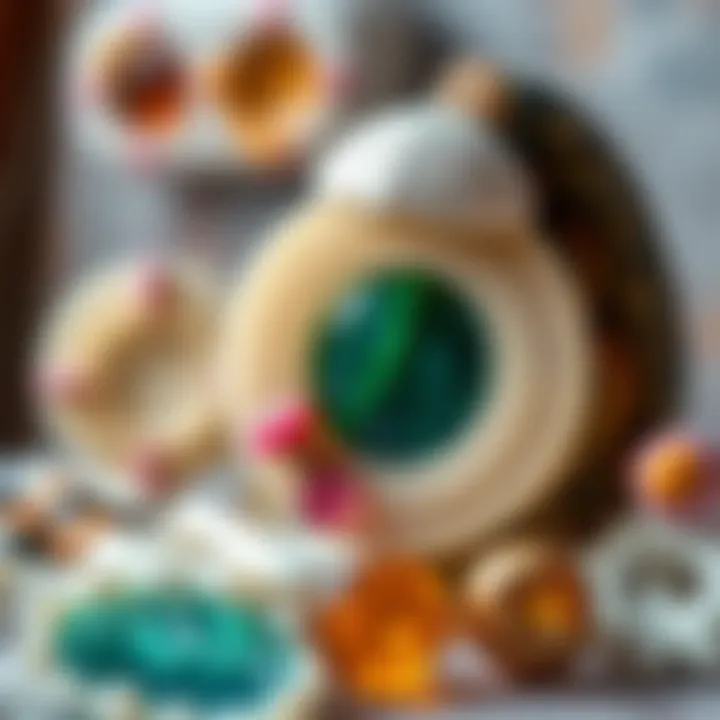 An artist showcasing a variety of crafted items made with circle epoxy molds.