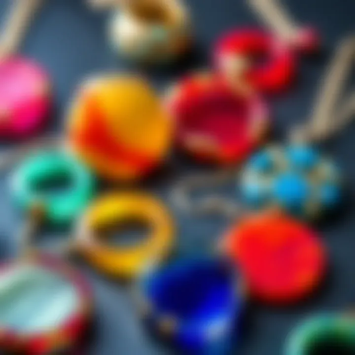 A stunning array of colorful epoxy jewelry created using circle molds.