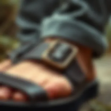 Close-up of double buckle sandal details