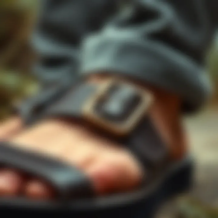 Close-up of double buckle sandal details