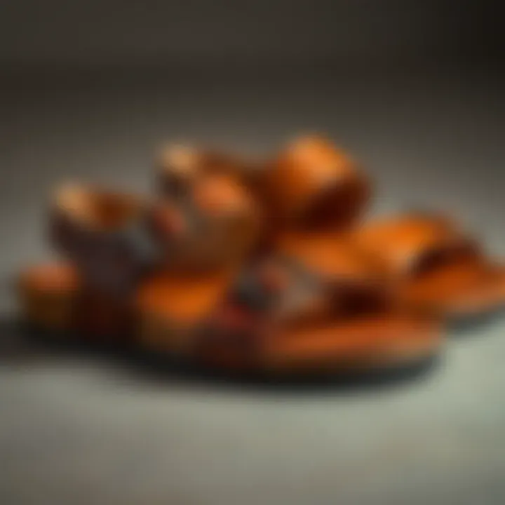 Double buckle sandals showcased in various materials