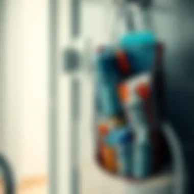 Organized Bathroom with Hanging Mesh Organizer Hanging mesh organizer showcasing various accessories in a bathroom