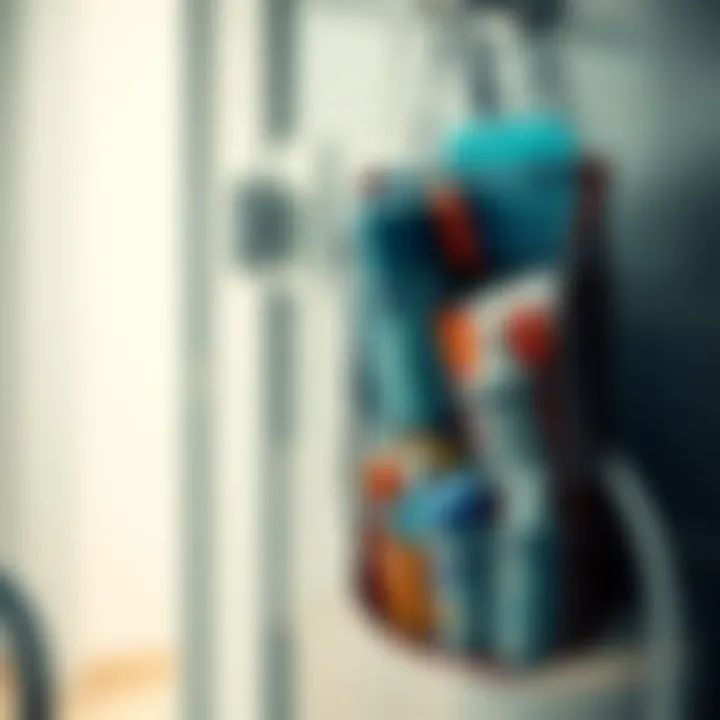 Organized Bathroom with Hanging Mesh Organizer Hanging mesh organizer showcasing various accessories in a bathroom