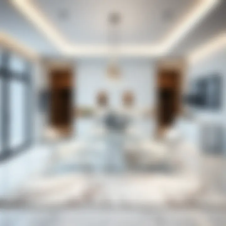 Modern Dining Area Showcasing Marble Pattern Area Rug Modern dining area showcasing a marble pattern area rug