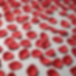 Elegant arrangement of red fake rose petals for event decor