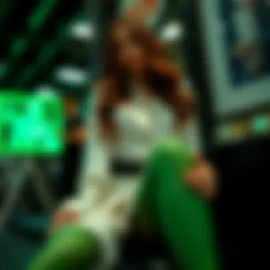 A stylish ensemble featuring green fishnet tights paired with elegant attire.