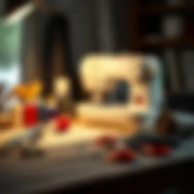 A neatly organized sewing workspace with a thread ripper and essential sewing tools.