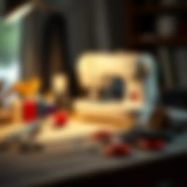 A neatly organized sewing workspace with a thread ripper and essential sewing tools.