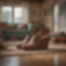 Elegant wedge house shoes in a cozy living room setting