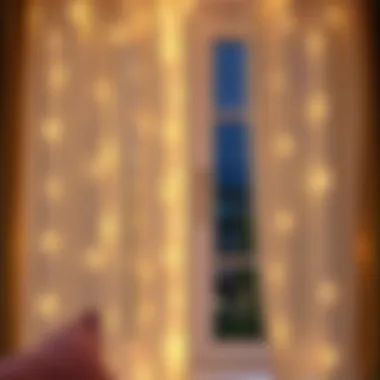 Elegant window curtain adorned with delicate string lights