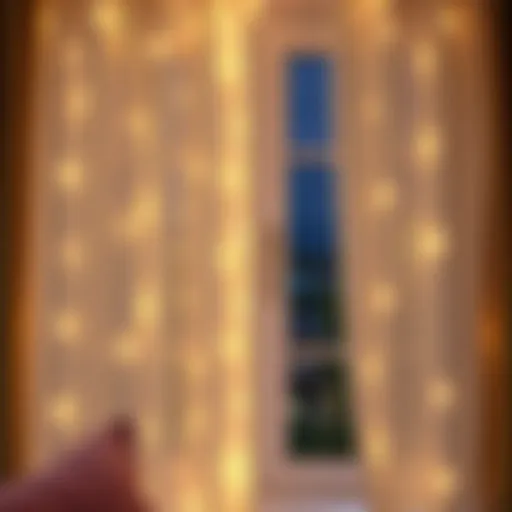 Elegant window curtain adorned with delicate string lights
