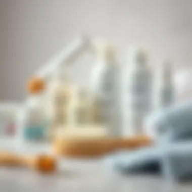 Comprehensive Foot Care Essentials Foot care products arranged with a toe cleaner brush in focus