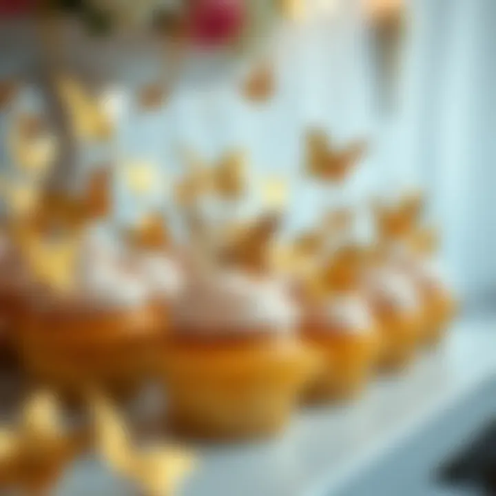 Set of cupcakes adorned with gold butterflies