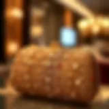 Elegant gold rhinestone purse adorned with intricate designs