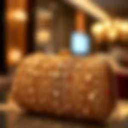 Elegant gold rhinestone purse adorned with intricate designs