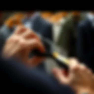 A person using a hair removal brush on a jacket