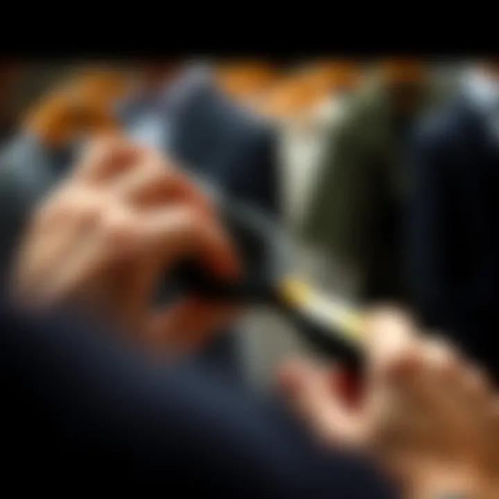 A person using a hair removal brush on a jacket