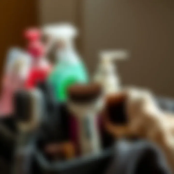 A neatly arranged collection of hair removal brushes with cleaning supplies