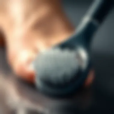 Features of a Premium Toe Cleaner Brush Close-up of a high-quality toe cleaner brush with bristles and handle