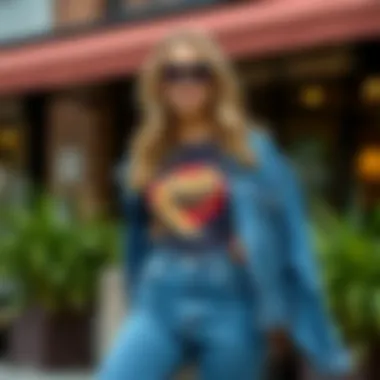 Casual high-waisted denim paired with a graphic tee