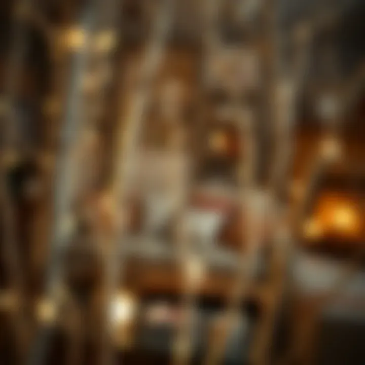 Creative home decor featuring birch branches with lights