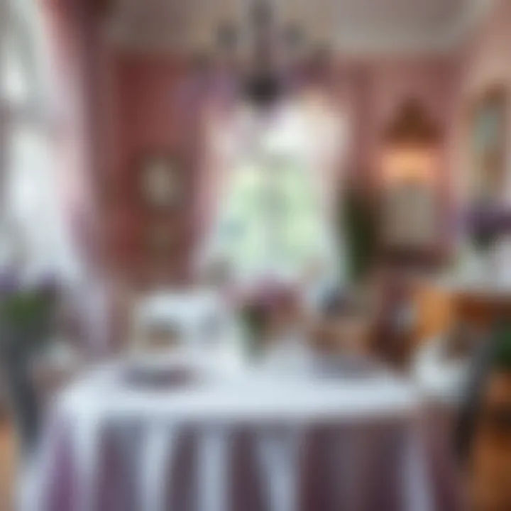 Cozy dining area featuring lavender tones in decor