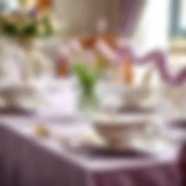 Lavender table setting with fine china and crystal glassware