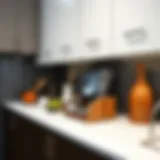 Stylish under-counter organizer rack in a modern kitchen