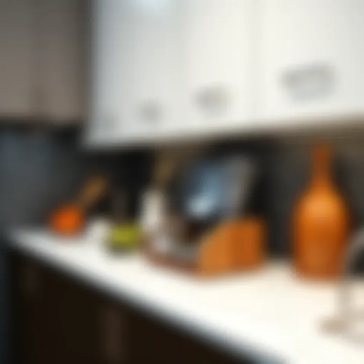 Stylish under-counter organizer rack in a modern kitchen