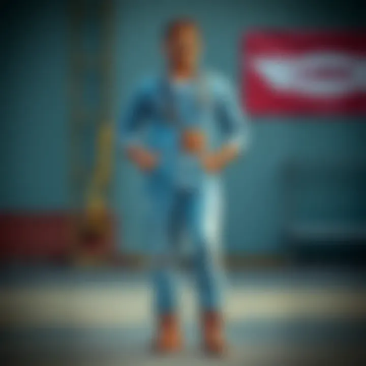 Stylish ensemble featuring distressed overalls paired with casual footwear